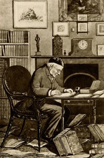 Pusey at his desk